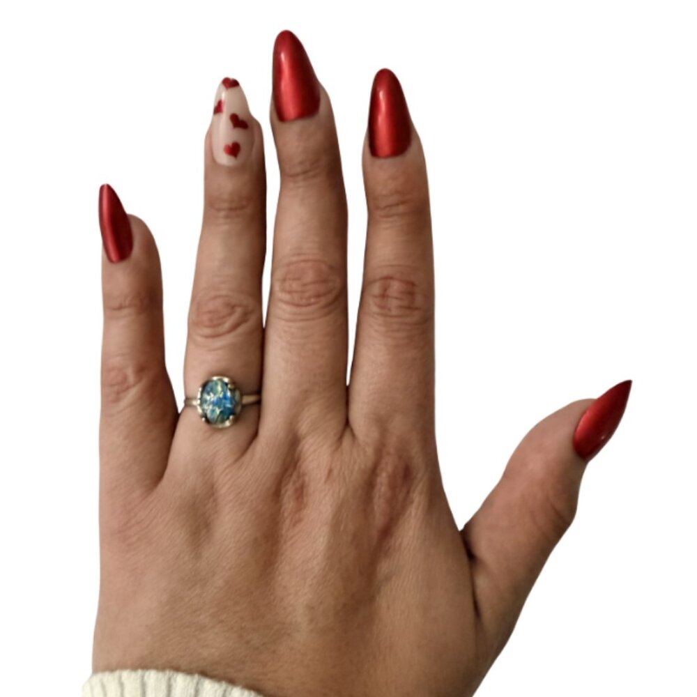 ✨ Vintage 925 Silver Blue Dichroic Glass Indie Ring – Size 7.5 ✨